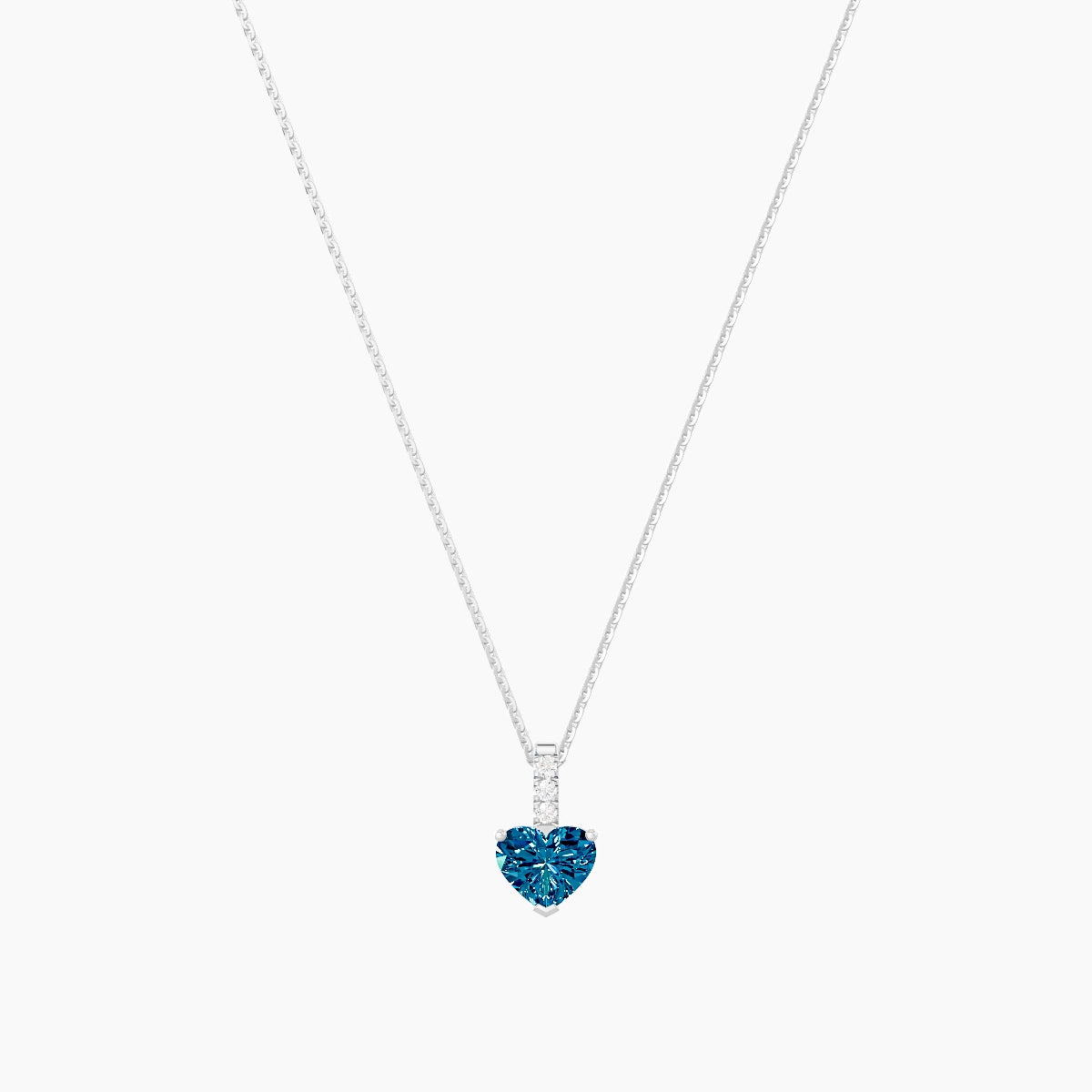 Paved Hanging Solitaire | 18k White Gold 1 ct Blue Lab Diamond Heart Pendant