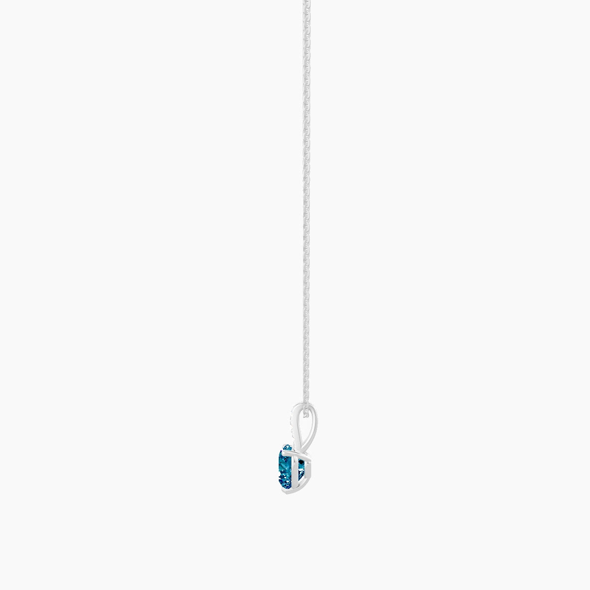 Paved Hanging Solitaire | 18k White Gold 1 ct Blue Lab Diamond Heart Pendant
