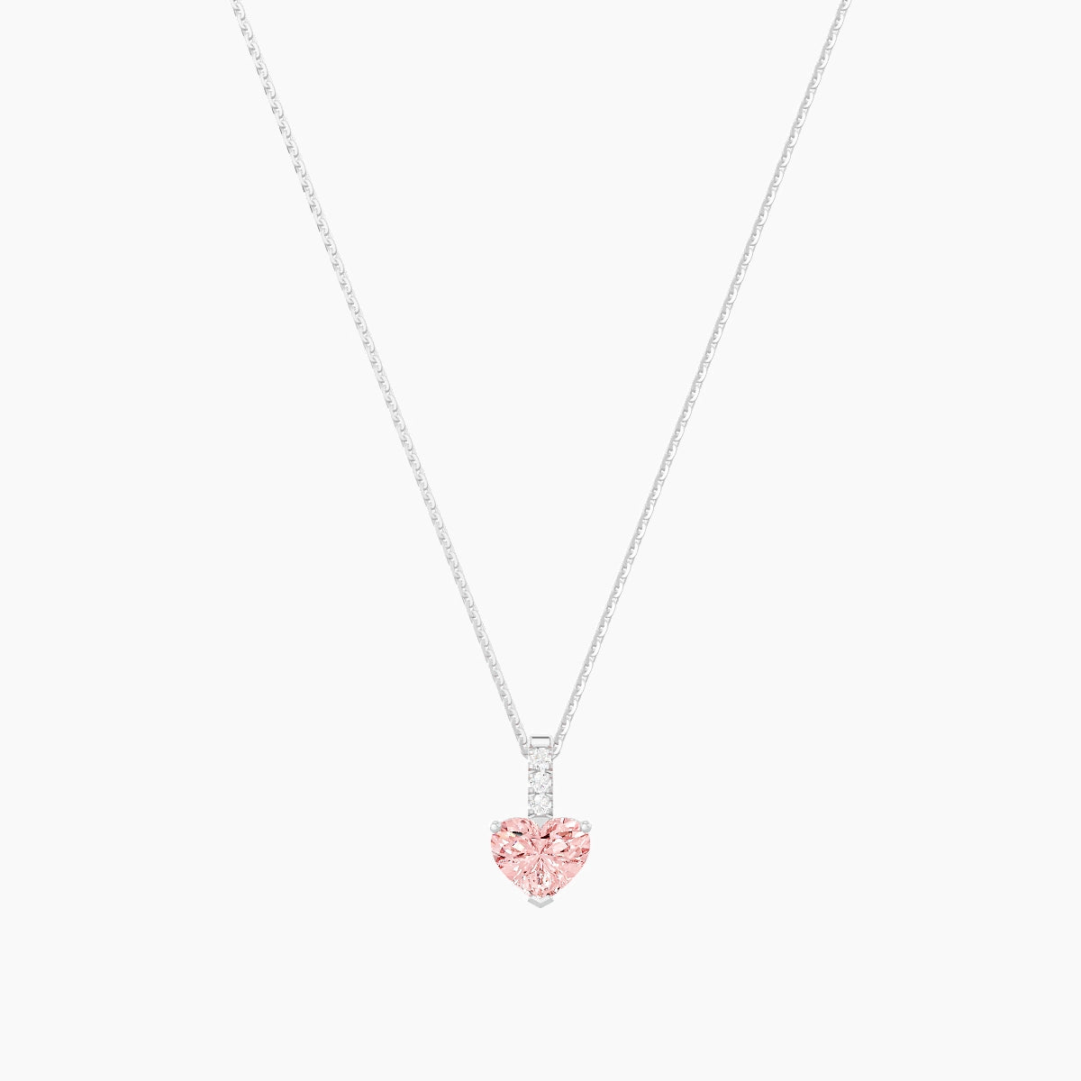 Paved Hanging Solitaire | 18k White Gold 1 ct Pink Lab Diamond Heart Pendant