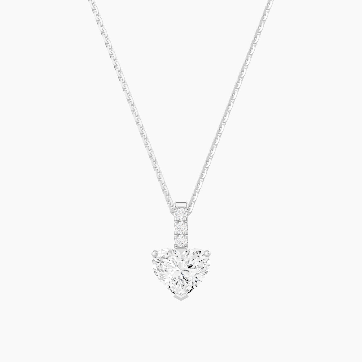 Paved Hanging Solitaire | 18k White Gold 1 ct White Lab Diamond Heart Pendant