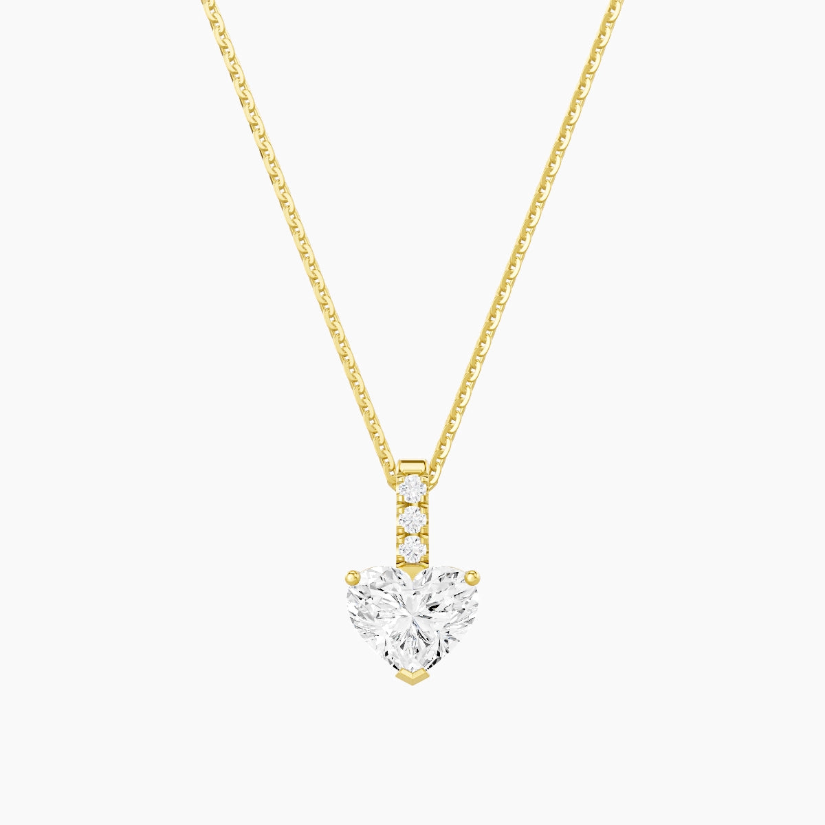 Paved Hanging Solitaire | 18k Yellow Gold 1 ct White Lab Diamond Heart Pendant