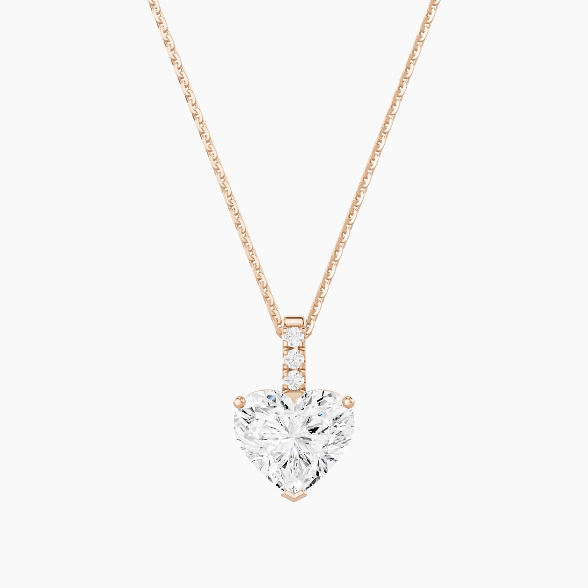 Paved Hanging Solitaire | 18k Rose Gold 2 ct White Lab Diamond Heart Pendant