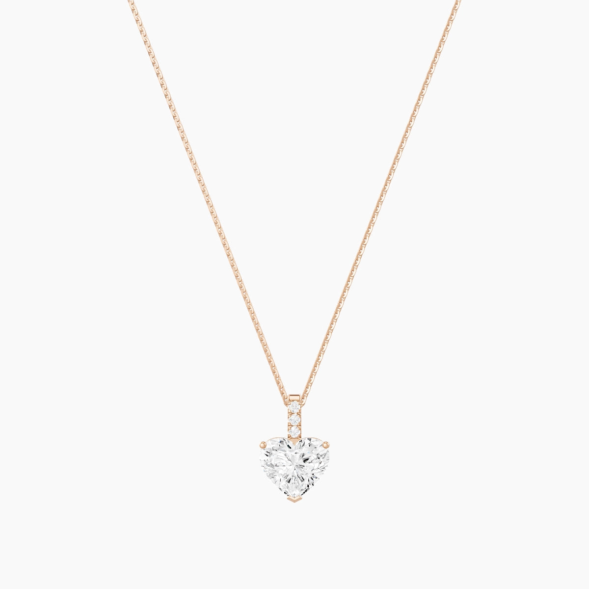 Paved Hanging Solitaire | 18k Rose Gold 2 ct White Lab Diamond Heart Pendant