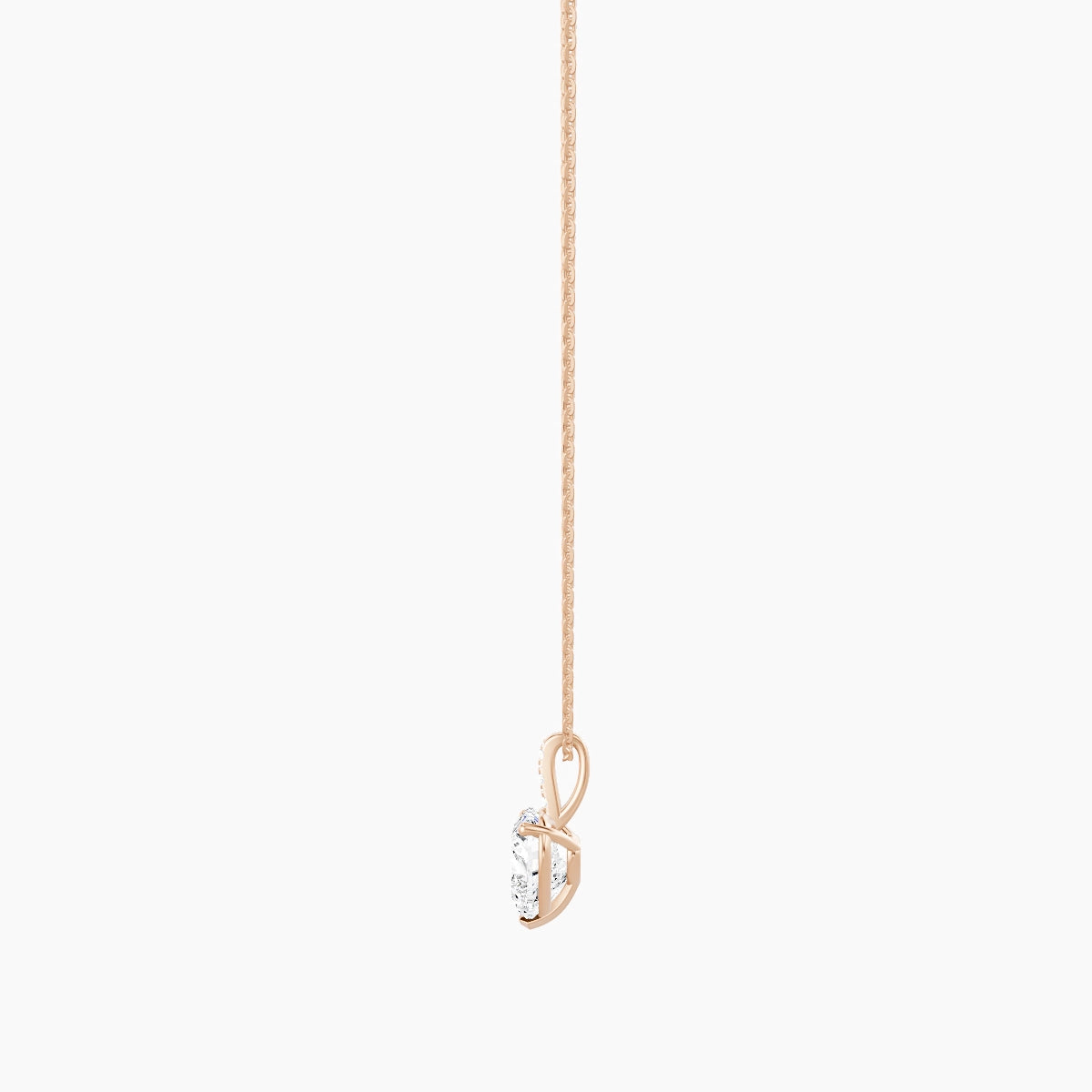 Paved Hanging Solitaire | 18k Rose Gold 2 ct White Lab Diamond Heart Pendant