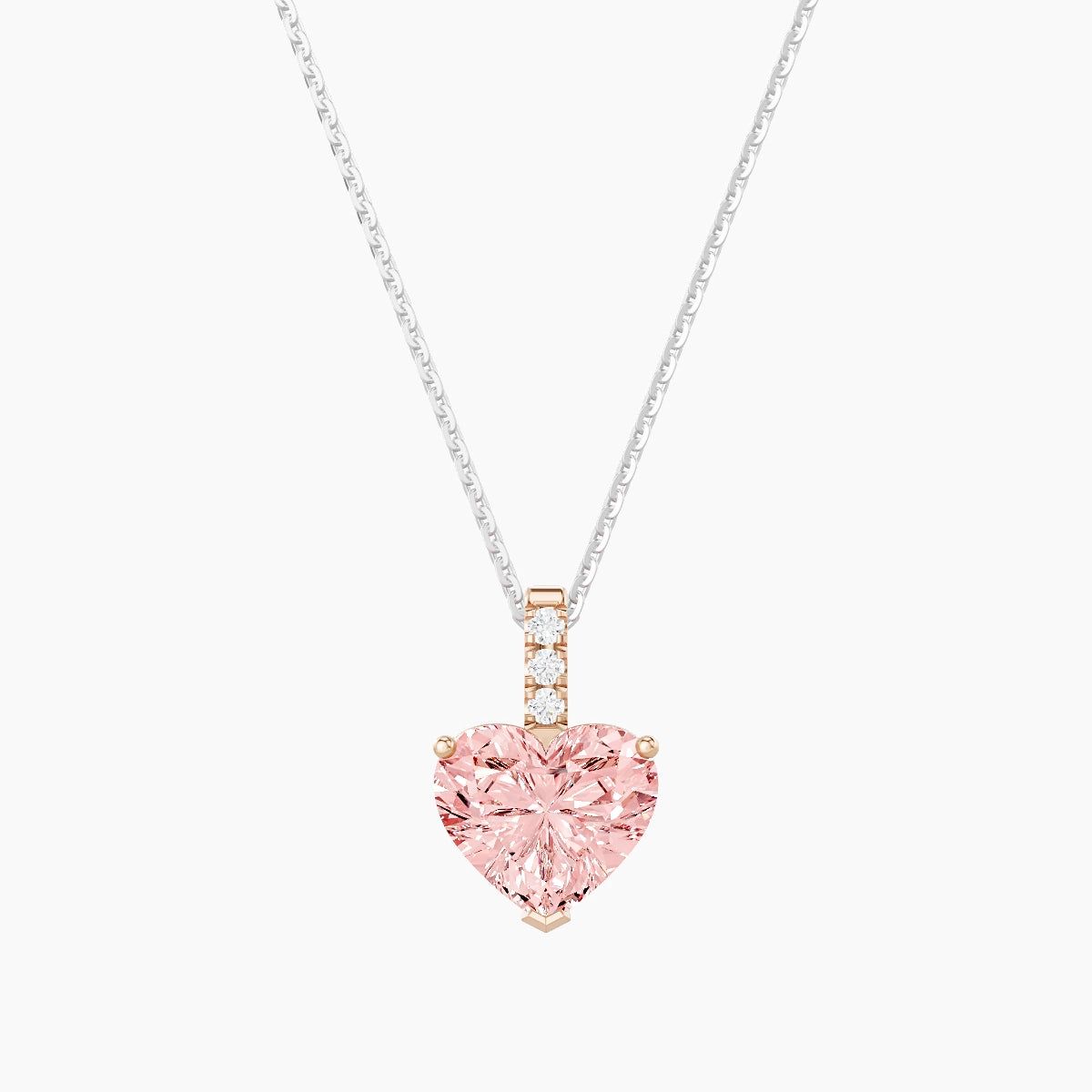 Paved Hanging Solitaire | 18k White & Rose Gold 2 ct Pink Lab Diamond Heart Pendant