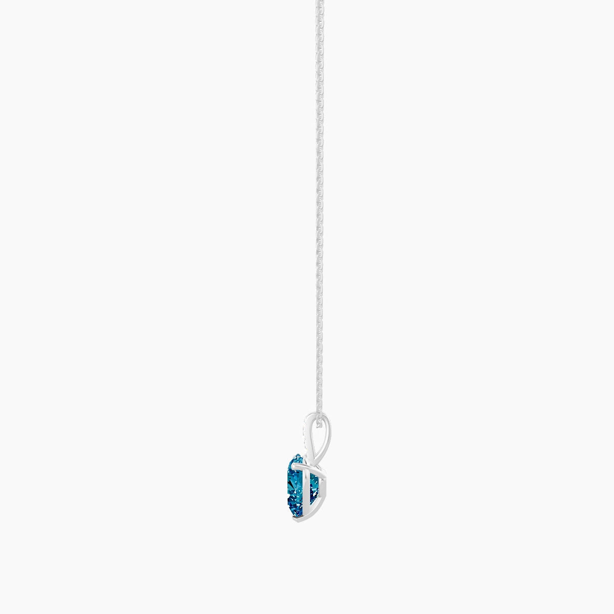 Paved Hanging Solitaire | 18k White Gold 2 ct Blue Lab Diamond Heart Pendant
