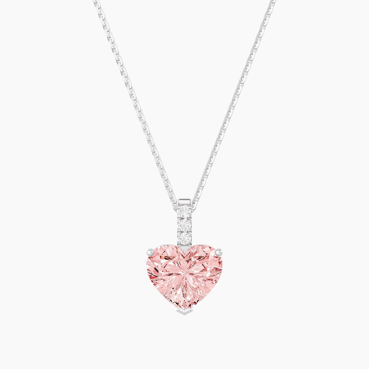 Paved Hanging Solitaire | 18k White Gold 2 ct Pink Lab Diamond Heart Pendant