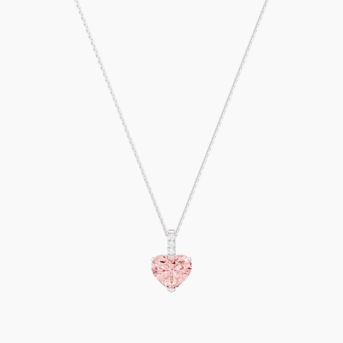 Paved Hanging Solitaire | 18k White Gold 2 ct Pink Lab Diamond Heart Pendant