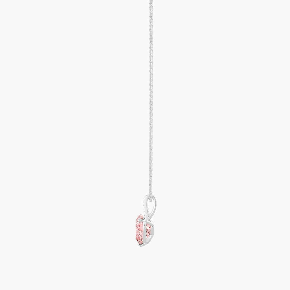 Paved Hanging Solitaire | 18k White Gold 2 ct Pink Lab Diamond Heart Pendant