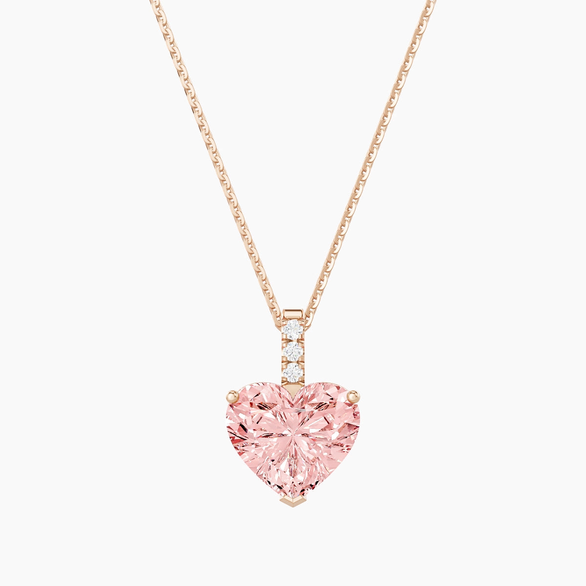 Paved Hanging Solitaire | 18k Rose Gold 3 ct Pink Lab Diamond Heart Pendant