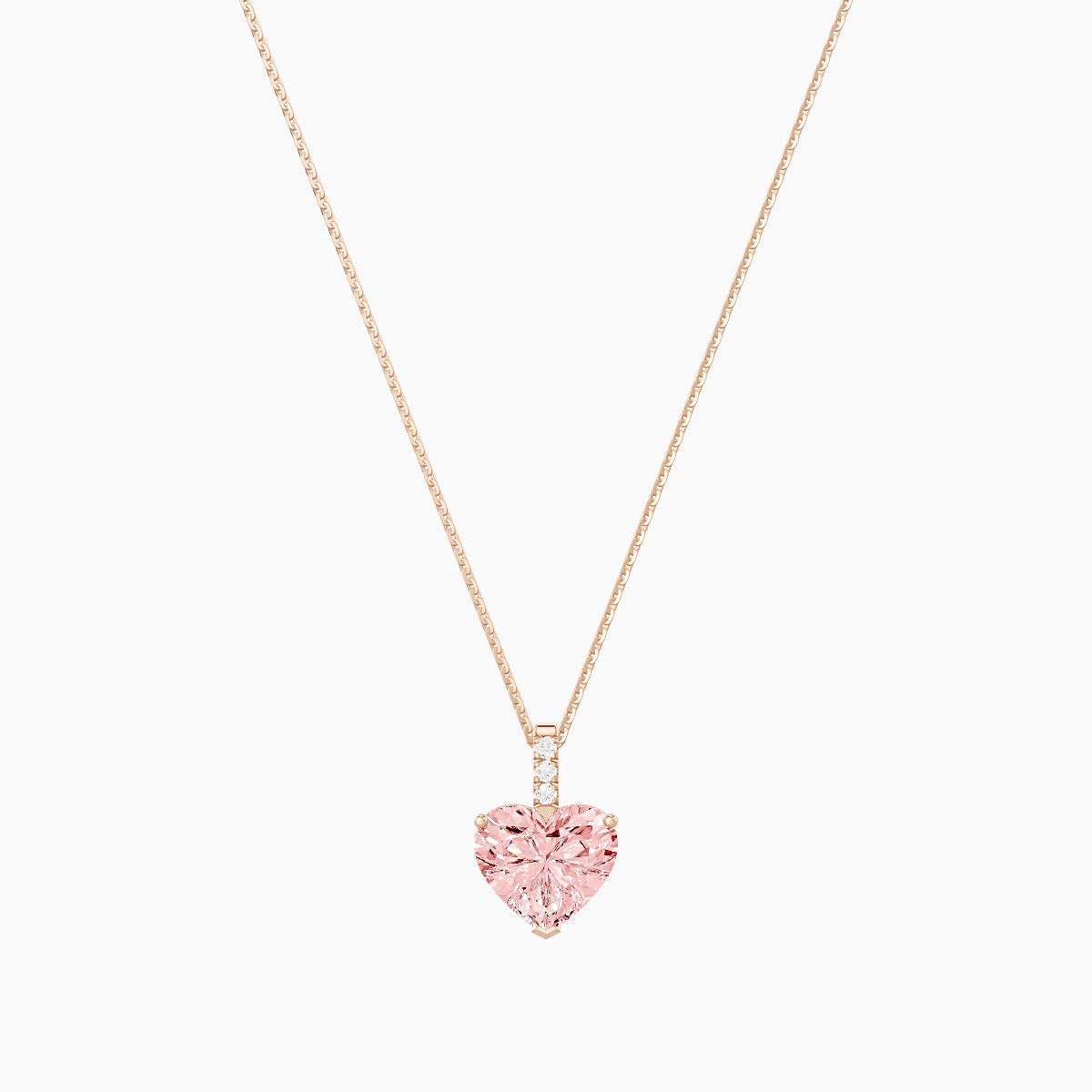 Paved Hanging Solitaire | 18k Rose Gold 3 ct Pink Lab Diamond Heart Pendant