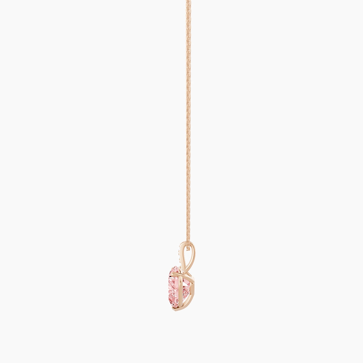 Paved Hanging Solitaire | 18k Rose Gold 3 ct Pink Lab Diamond Heart Pendant