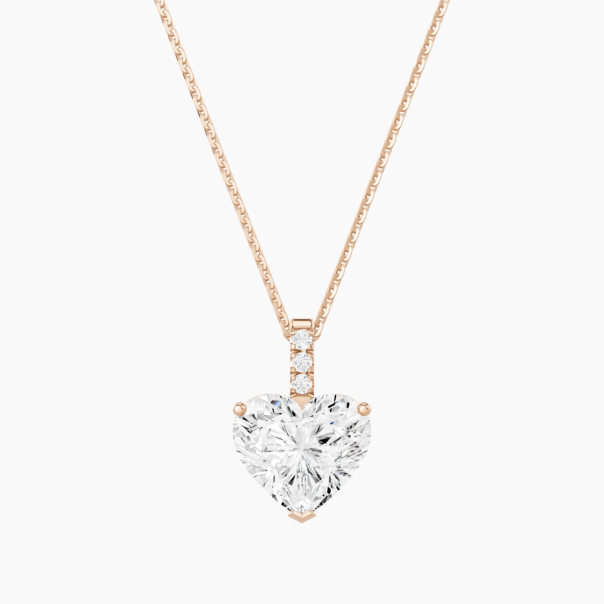Paved Hanging Solitaire | 18k Rose Gold 3 ct White Lab Diamond Heart Pendant