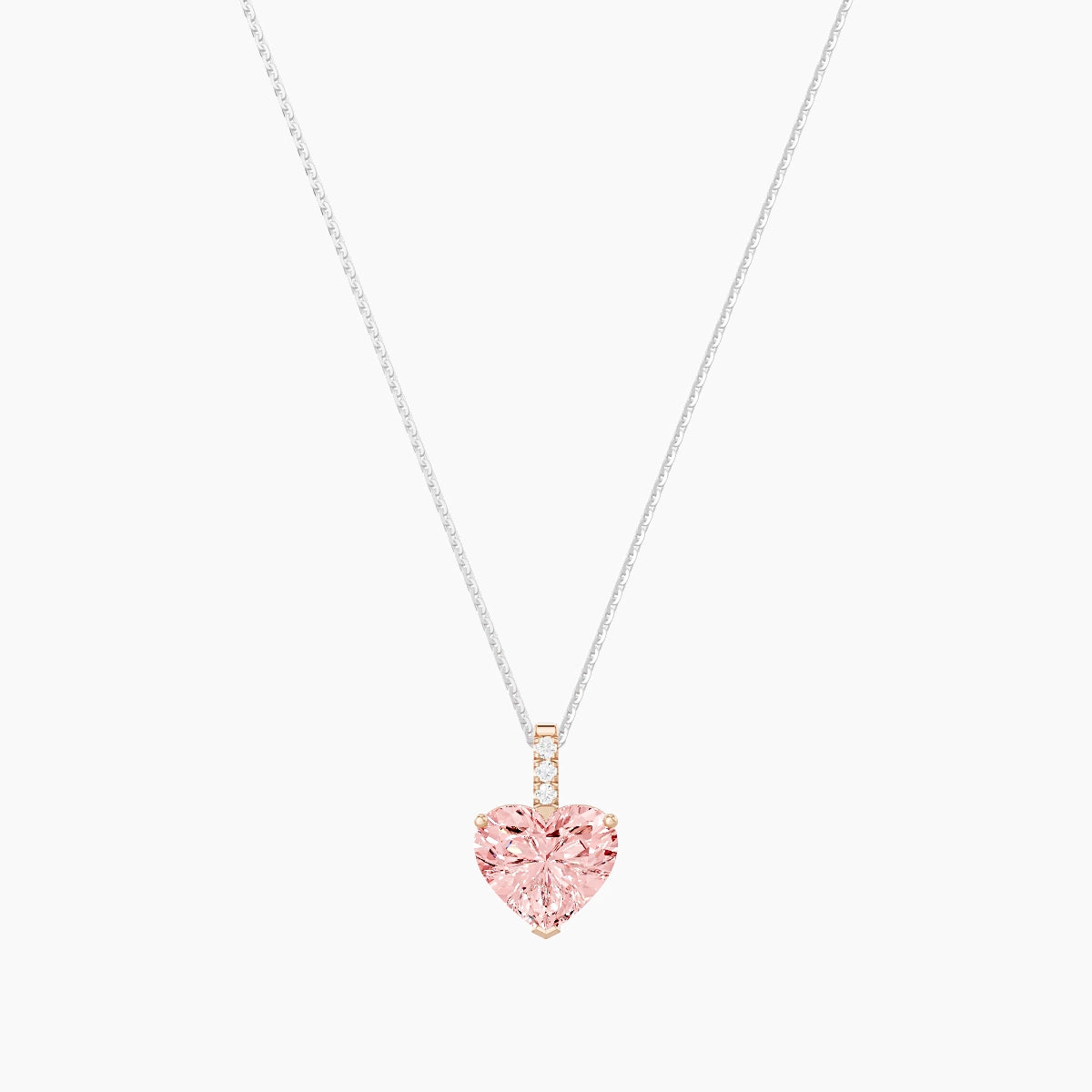 Paved Hanging Solitaire | 18k White & Rose Gold 3 ct Pink Lab Diamond Heart Pendant