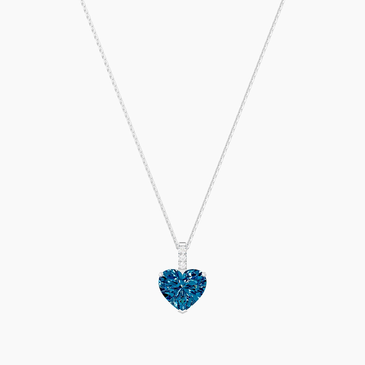 Paved Hanging Solitaire | 18k White Gold 3 ct Blue Lab Diamond Heart Pendant