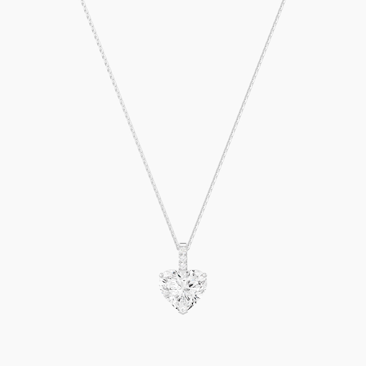 Paved Hanging Solitaire | 18k White Gold 3 ct White Lab Diamond Heart Pendant