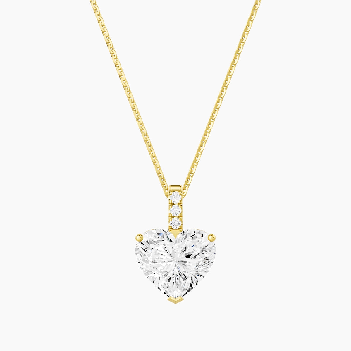 Paved Hanging Solitaire | 18k Yellow Gold 3 ct White Lab Diamond Heart Pendant