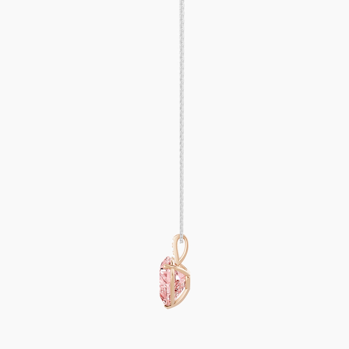Paved Hanging Solitaire | 18k White & Rose Gold 5 ct Pink Lab Diamond Heart Pendant