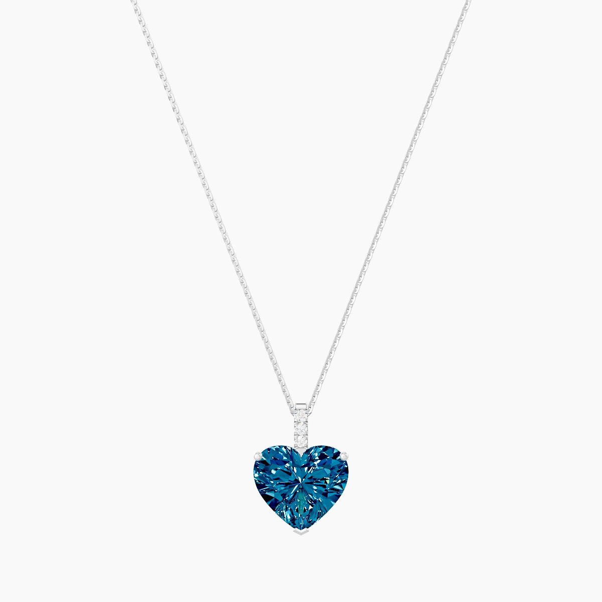 Paved Hanging Solitaire | 18k White Gold 5 ct Blue Lab Diamond Heart Pendant