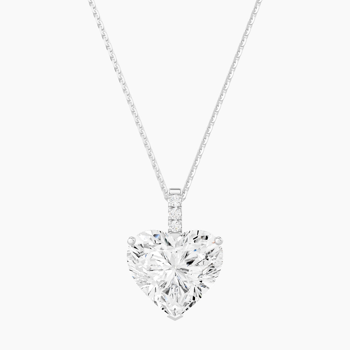 Paved Hanging Solitaire | 18k White Gold 5 ct White Lab Diamond Heart Pendant