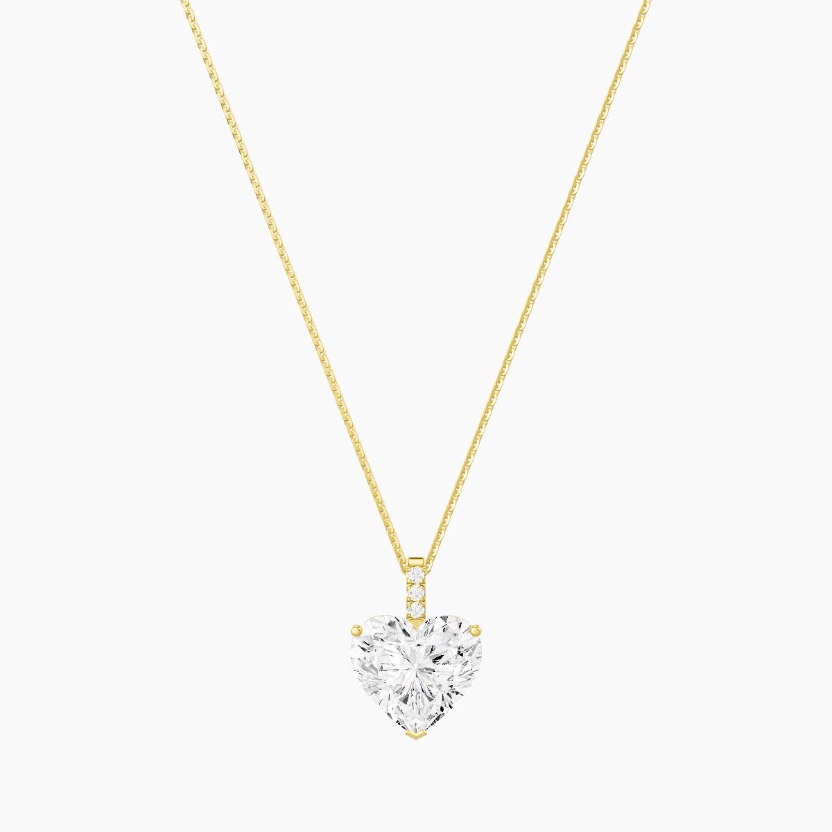 Paved Hanging Solitaire | 18k Yellow Gold 5 ct White Lab Diamond Heart Pendant