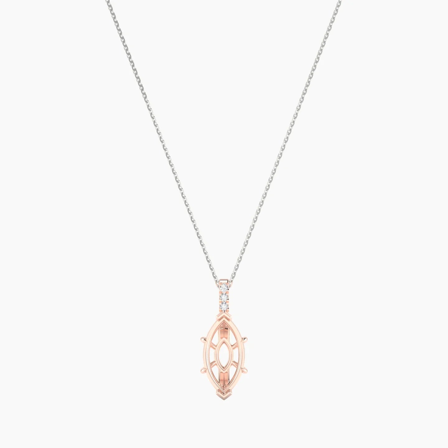 Paved Hanging Solitaire | 18k White & Rose Gold 3-4.99 ct Marquise Cut Pendant Setting