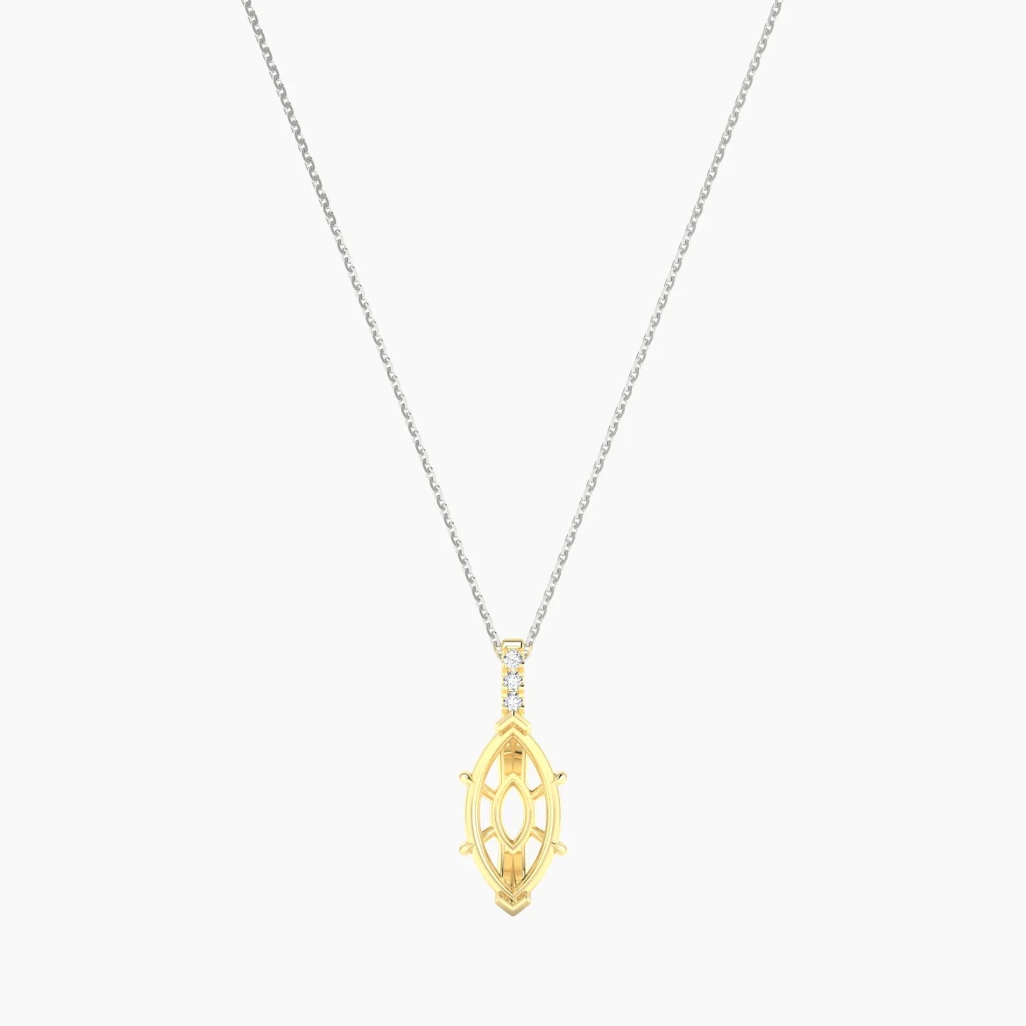 Paved Hanging Solitaire | 18k White & Yellow Gold 3-4.99 ct Marquise Cut Pendant Setting