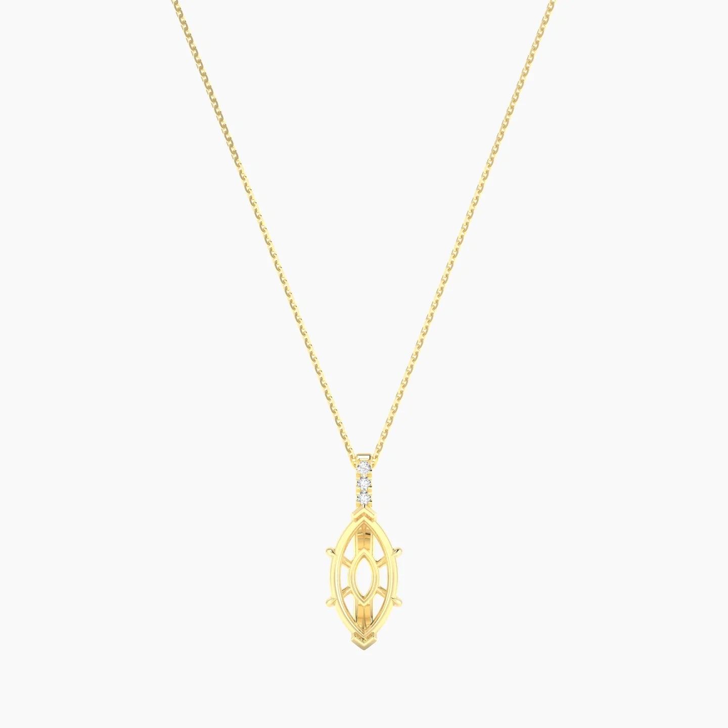 Paved Hanging Solitaire | 18k Yellow Gold 3-4.99 ct Marquise Cut Pendant Setting