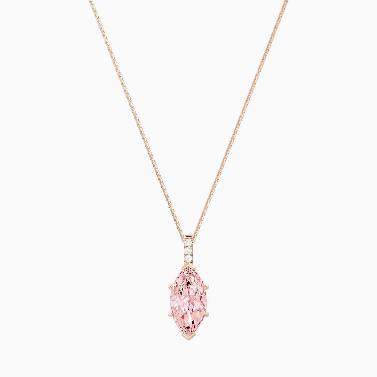Paved Hanging Solitaire | 18k Rose Gold 3 ct Pink Lab Diamond Marquise Pendant