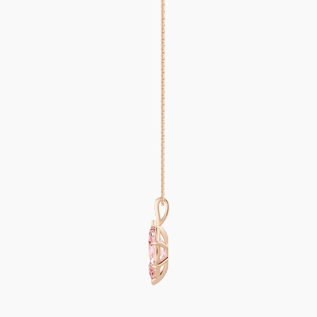 Paved Hanging Solitaire | 18k Rose Gold 3 ct Pink Lab Diamond Marquise Pendant