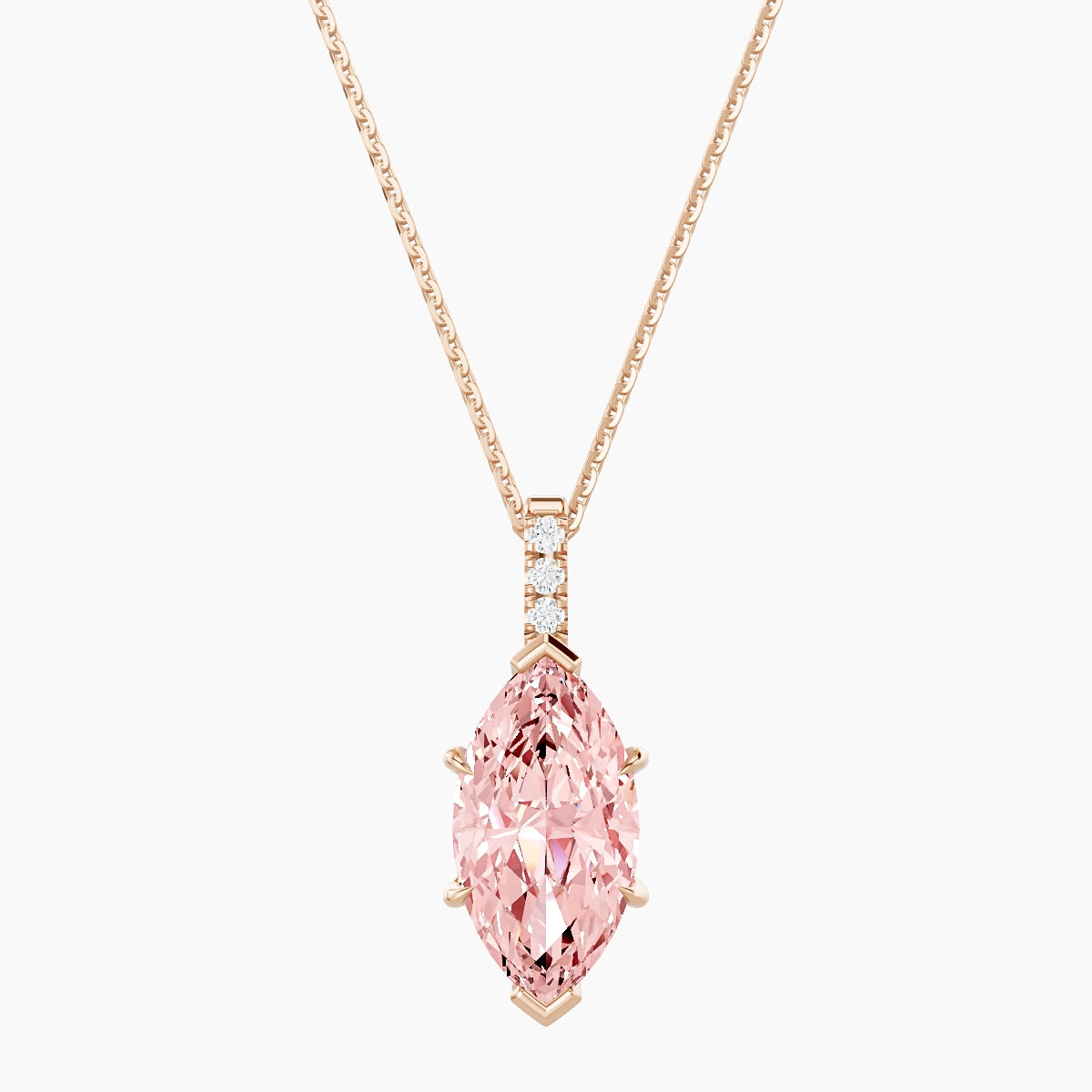 Paved Hanging Solitaire | 18k Rose Gold 3 ct Pink Lab Diamond Marquise Pendant