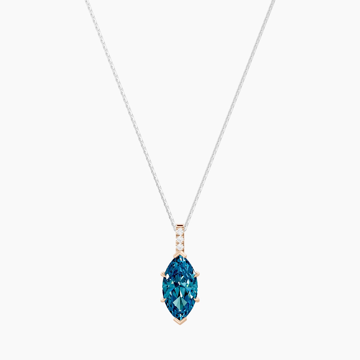Paved Hanging Solitaire | 18k White & Rose Gold 3 ct Blue Lab Diamond Marquise Pendant