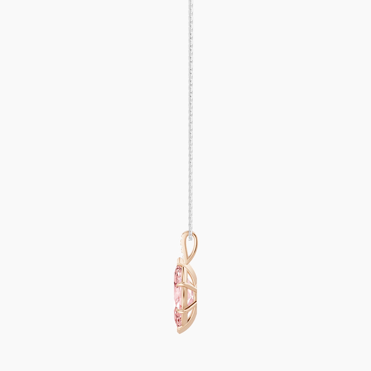 Paved Hanging Solitaire | 18k White & Rose Gold 3 ct Pink Lab Diamond Marquise Pendant