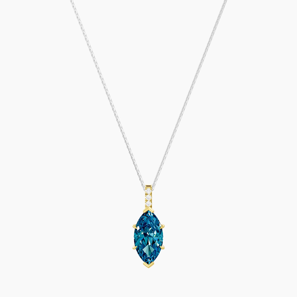Paved Hanging Solitaire | 18k White & Yellow Gold 3 ct Blue Lab Diamond Marquise Pendant