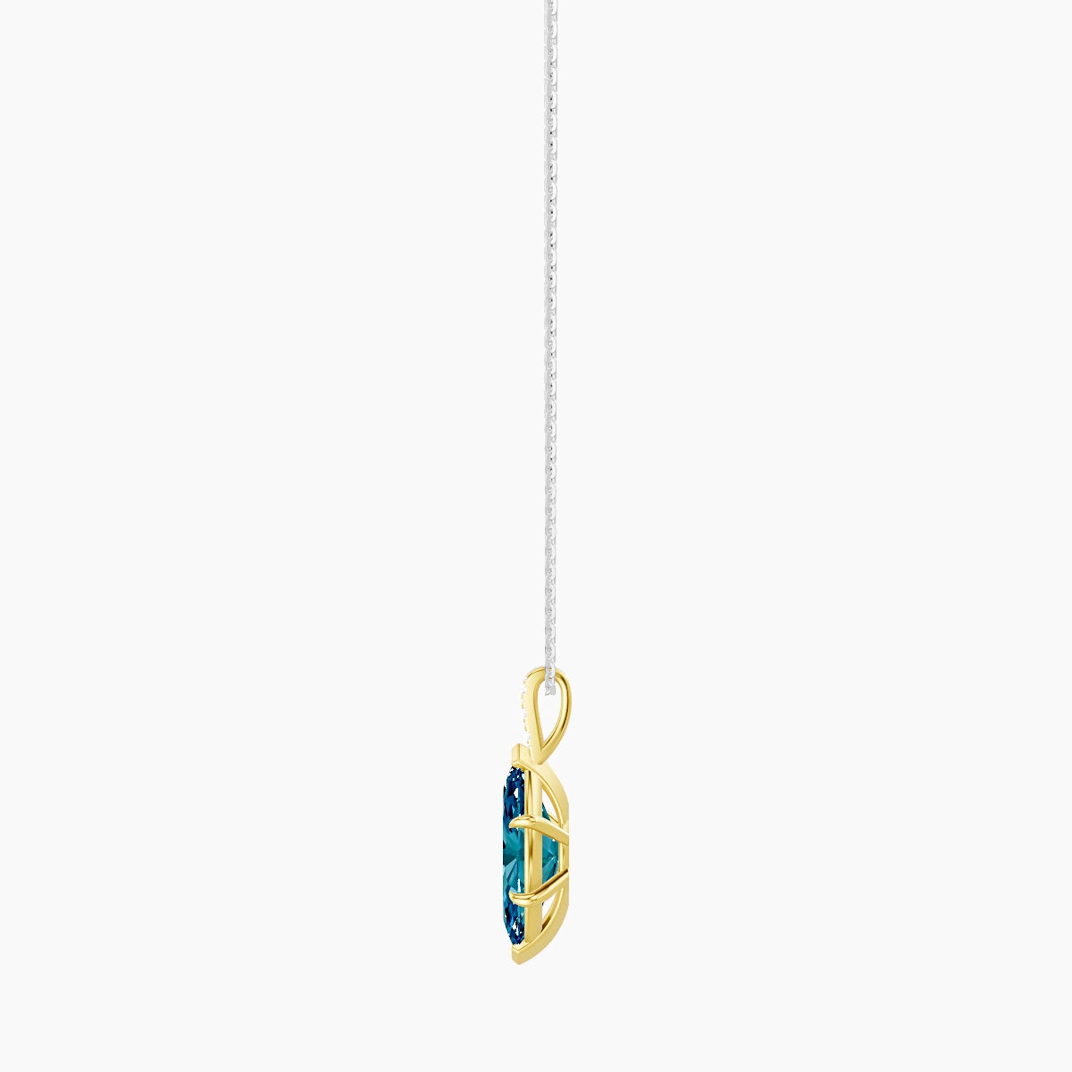 Paved Hanging Solitaire | 18k White & Yellow Gold 3 ct Blue Lab Diamond Marquise Pendant