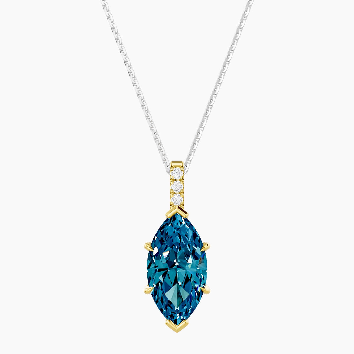 Paved Hanging Solitaire | 18k White & Yellow Gold 3 ct Blue Lab Diamond Marquise Pendant