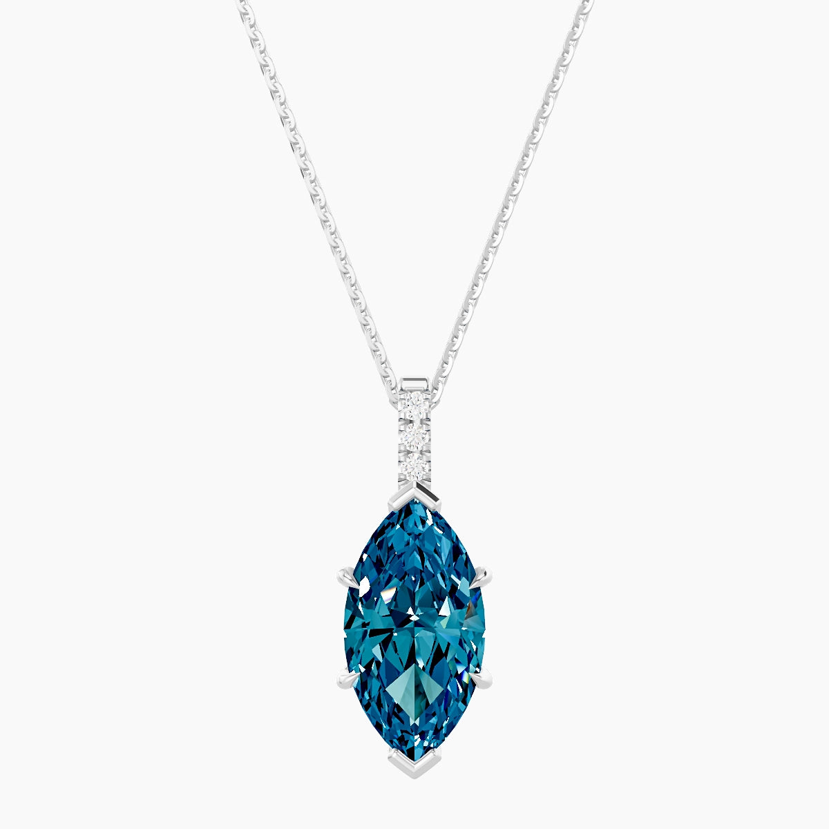 Paved Hanging Solitaire | 18k White Gold 3 ct Blue Lab Diamond Marquise Pendant