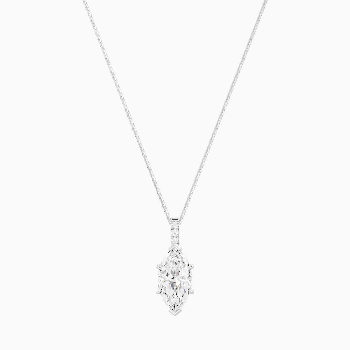 Paved Hanging Solitaire | 18k White Gold 3 ct White Lab Diamond Marquise Pendant