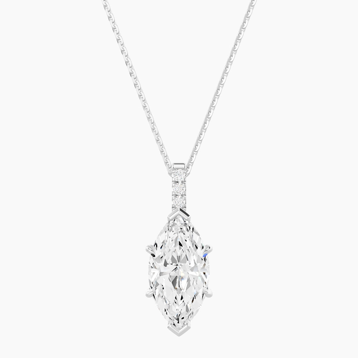 Paved Hanging Solitaire | 18k White Gold 3 ct White Lab Diamond Marquise Pendant