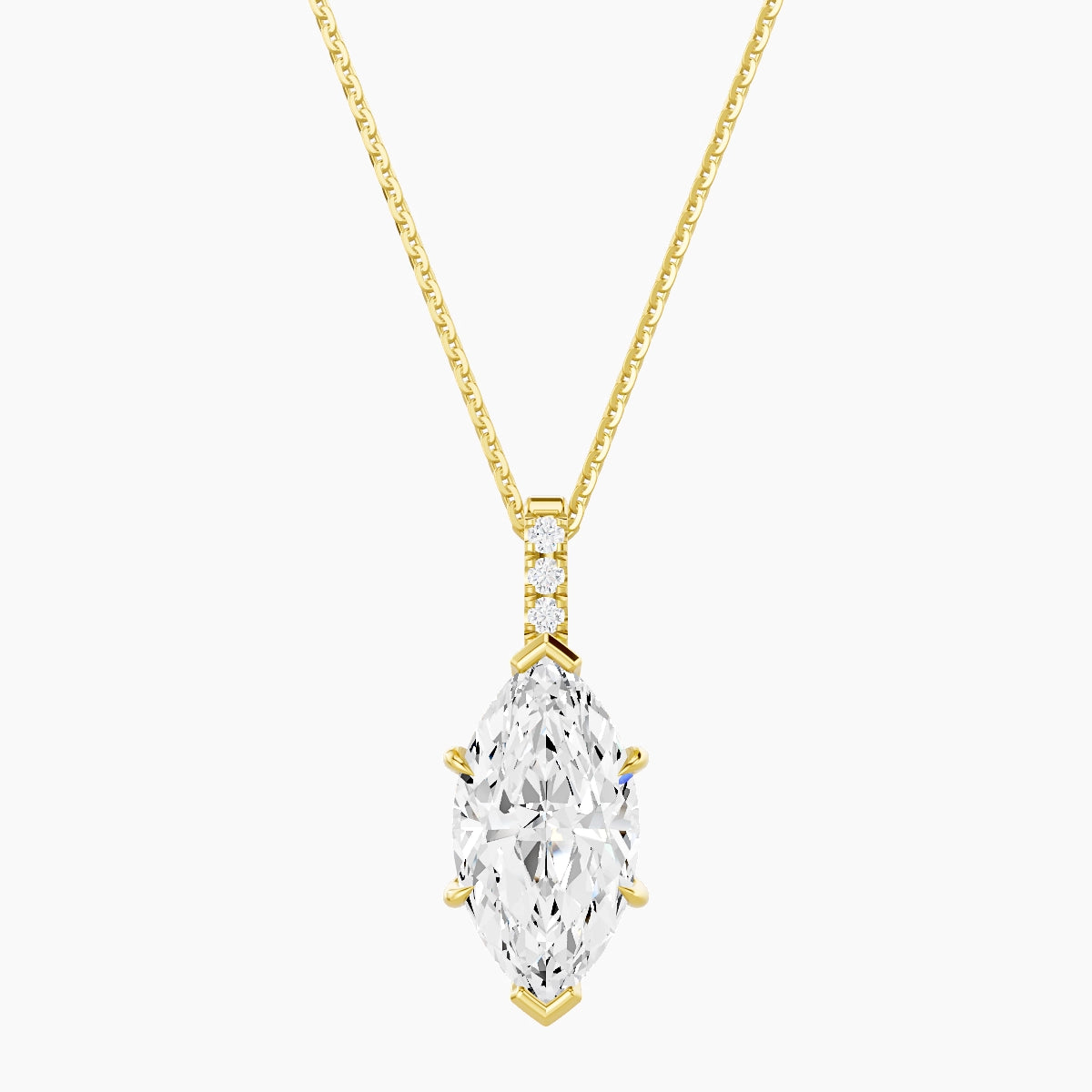 Paved Hanging Solitaire | 18k Yellow Gold 3 ct White Lab Diamond Marquise Pendant