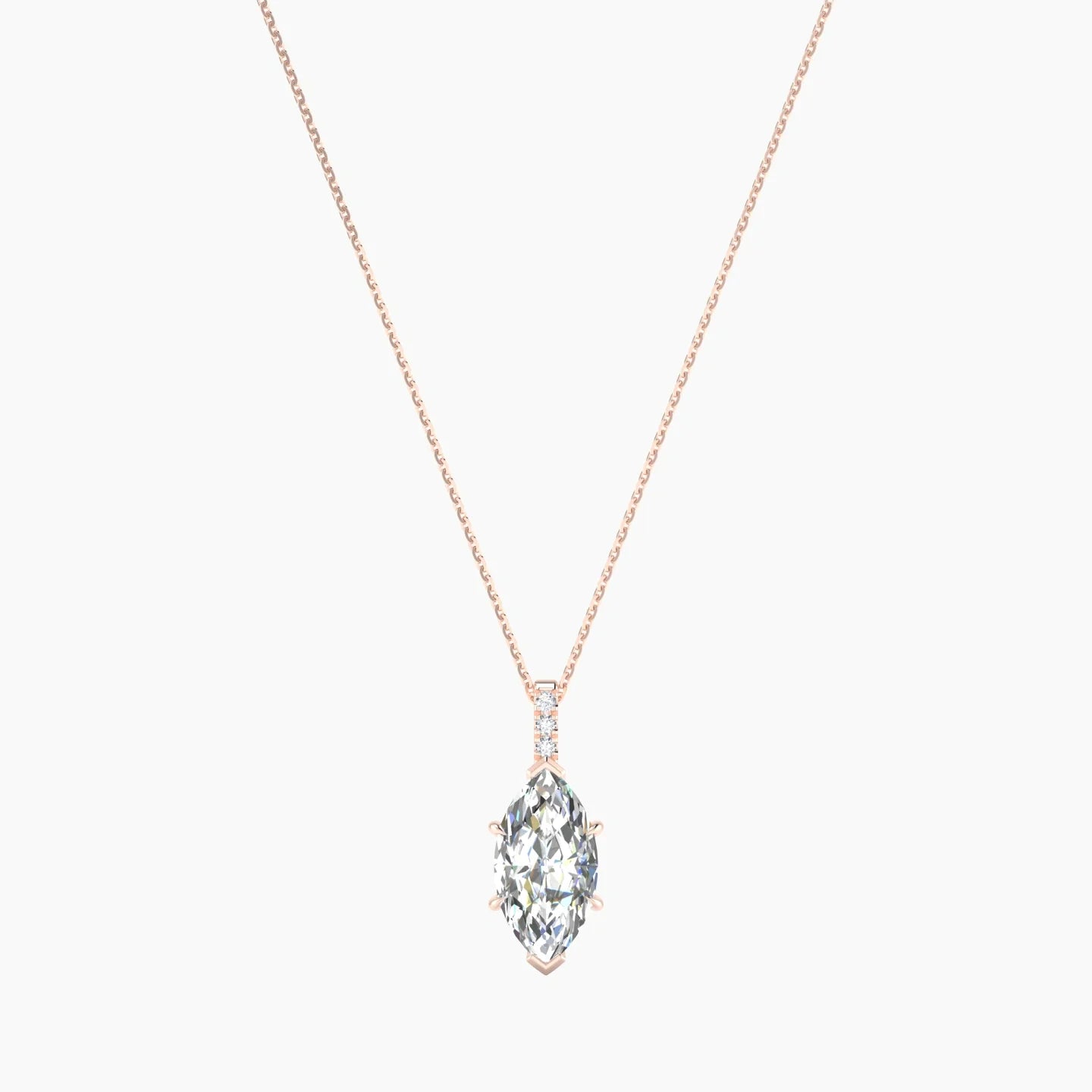Paved Hanging Solitaire | 18k Rose Gold 3 ct Lab Diamond Marquise Cut Pendant