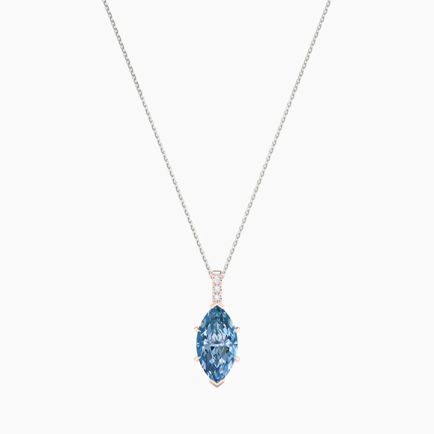 Paved Hanging Solitaire | 18k White & Rose Gold 3 ct Blue Lab Diamond Marquise Cut Pendant