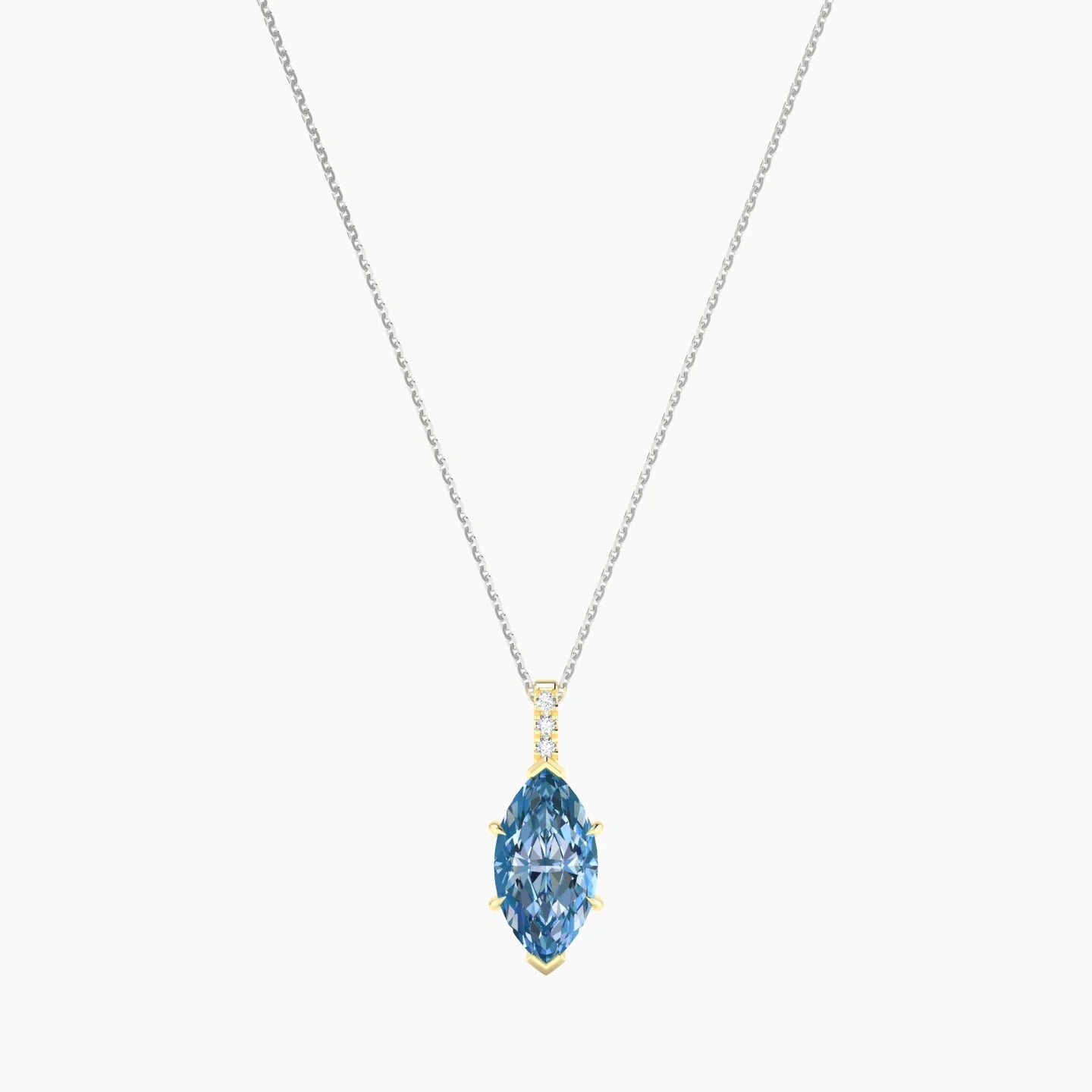 Paved Hanging Solitaire | 18k White & Yellow Gold 3 ct Blue Lab Diamond Marquise Cut Pendant