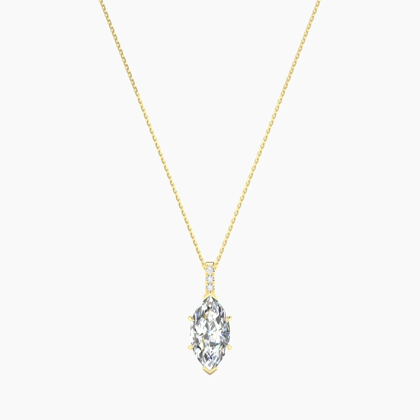 Paved Hanging Solitaire | 18k Yellow Gold 3 ct Lab Diamond Marquise Cut Pendant