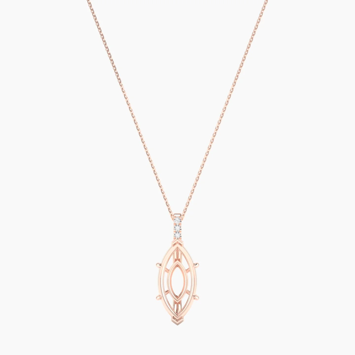 Paved Hanging Solitaire | 18k Rose Gold 5-7.99 ct Marquise Cut Pendant Setting
