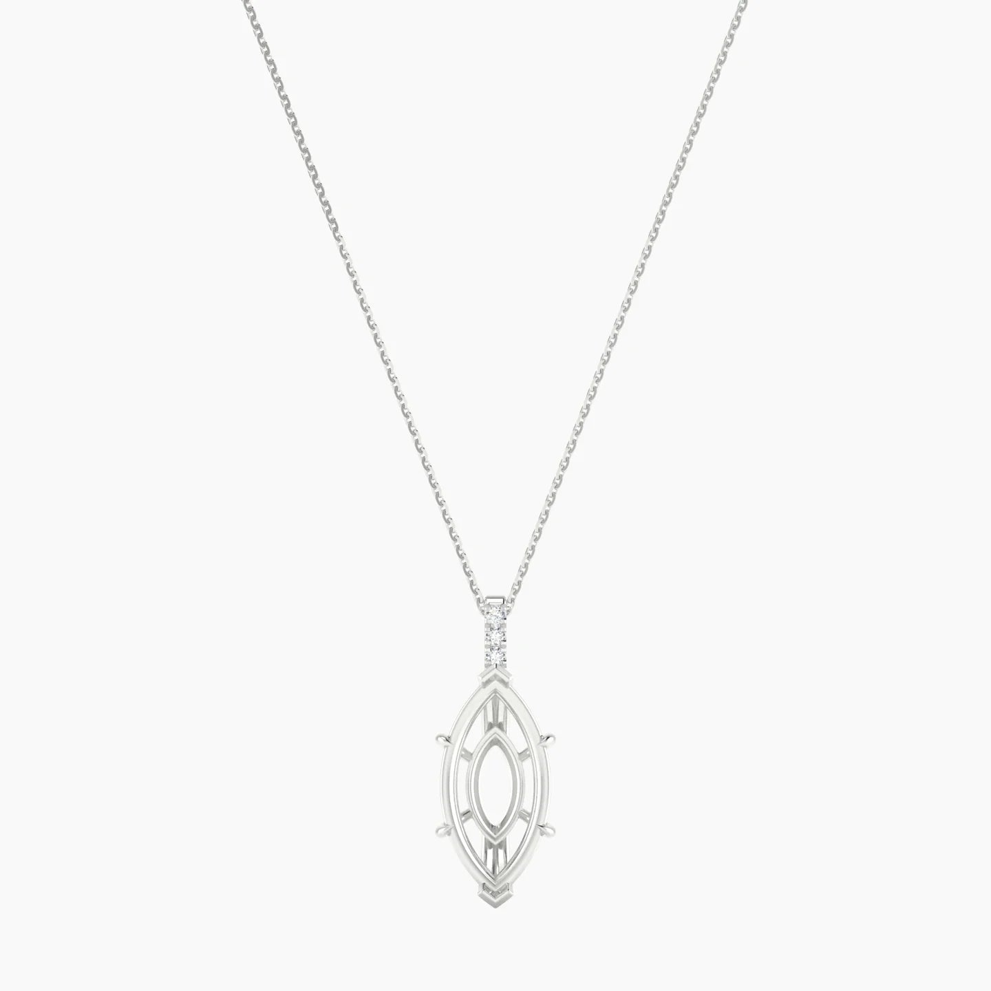 Paved Hanging Solitaire | 18k White Gold 5-7.99 ct Marquise Cut Pendant Setting
