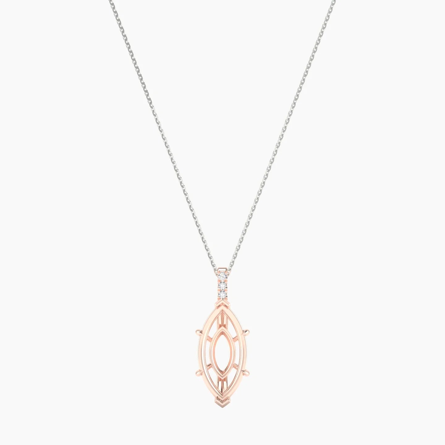 Paved Hanging Solitaire | 18k White & Rose Gold 5-7.99 ct Marquise Cut Pendant Setting