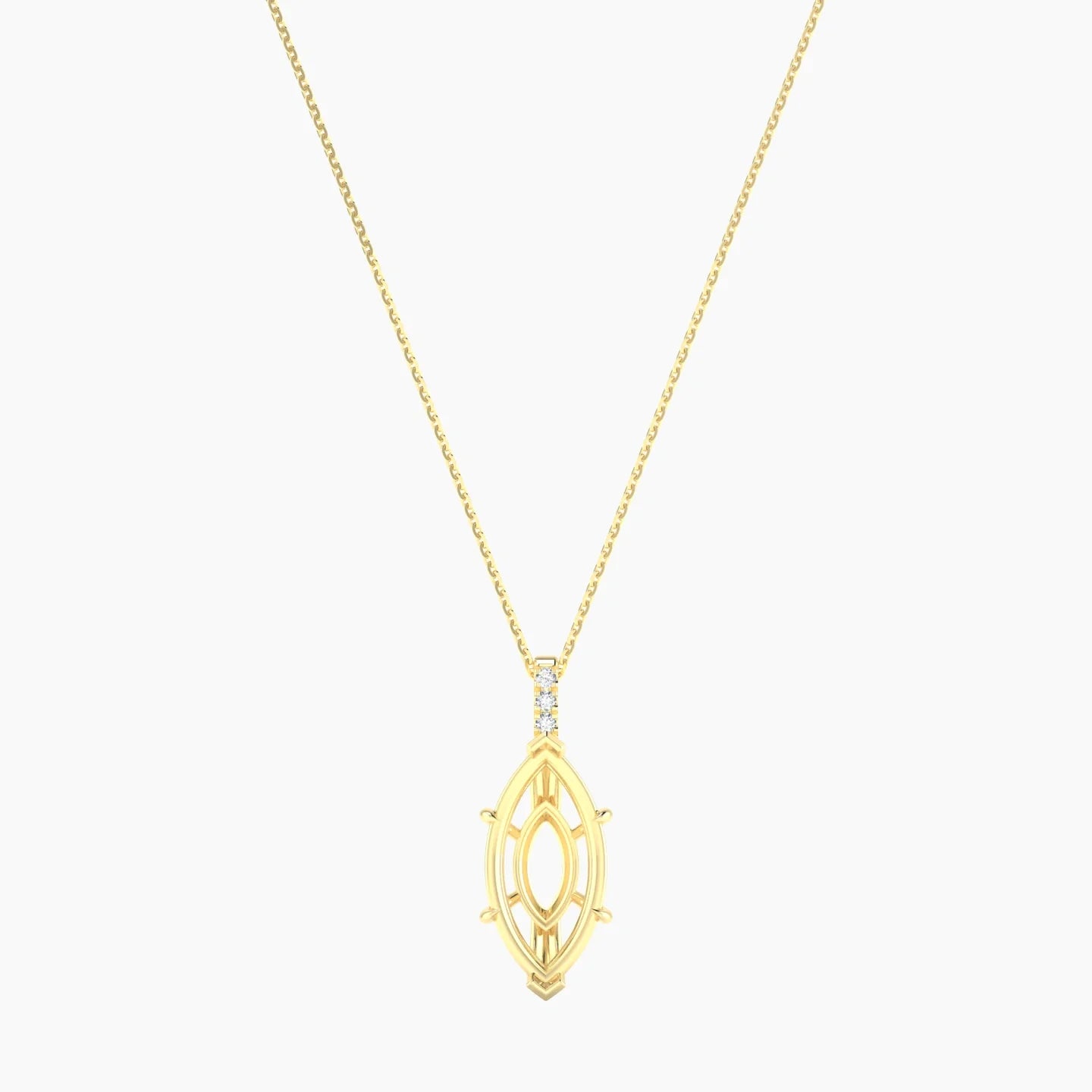 Paved Hanging Solitaire | 18k Yellow Gold 5-7.99 ct Marquise Cut Pendant Setting