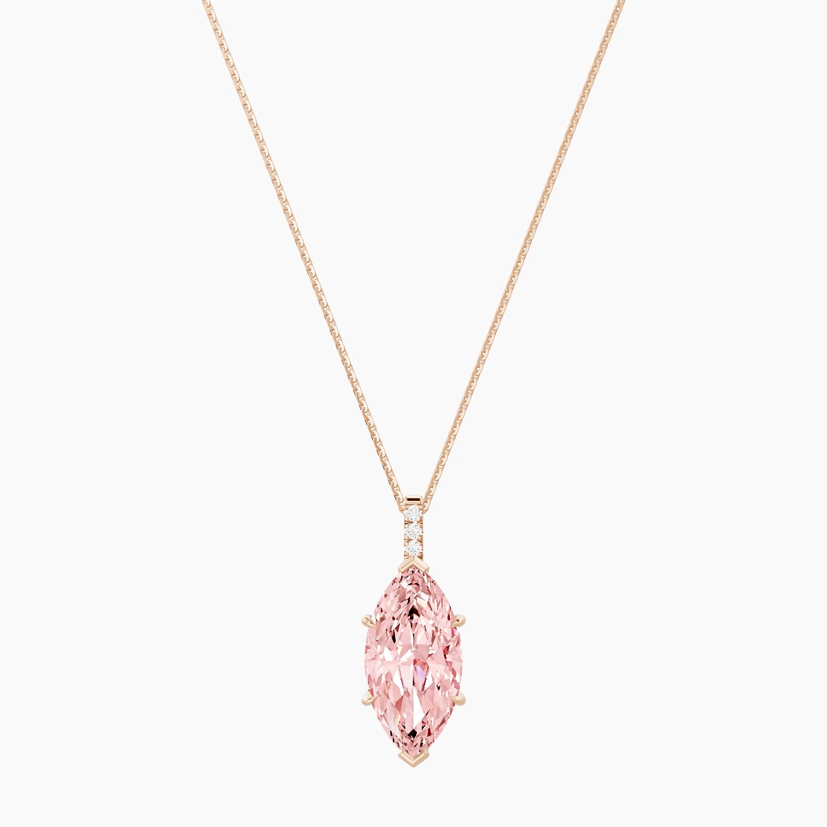 Paved Hanging Solitaire | 18k Rose Gold 5 ct Pink Lab Diamond Marquise Pendant