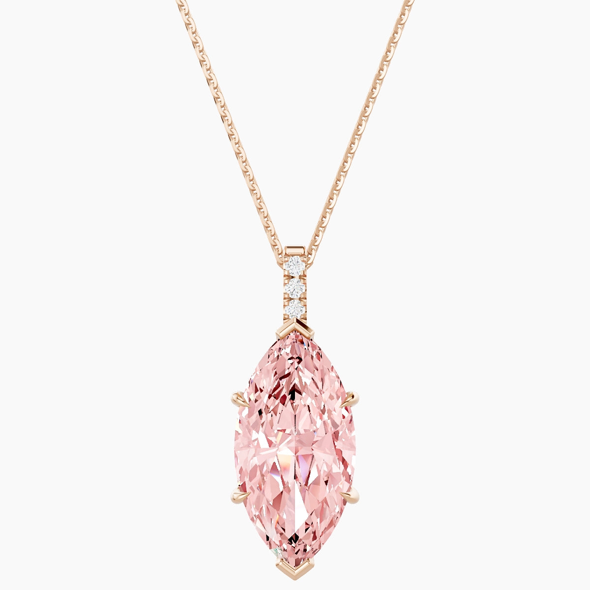 Paved Hanging Solitaire | 18k Rose Gold 5 ct Pink Lab Diamond Marquise Pendant